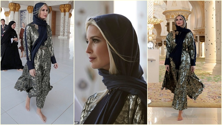 Këmbëzbathur dhe me shami të zezë në kokë, Ivanka Trump si asnjëherë më parë brenda xhamisë në Dubai