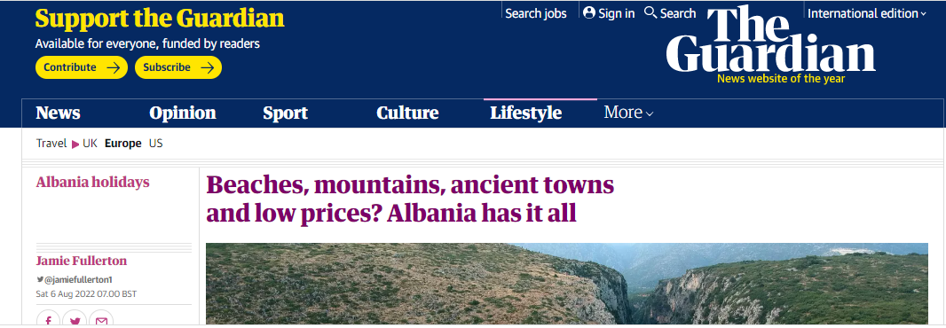 Gazeta prestigjoze ‘The Guardian’: Shqipëria i ka të gjitha: Plazhe, male, qytete antike dhe çmime të lira