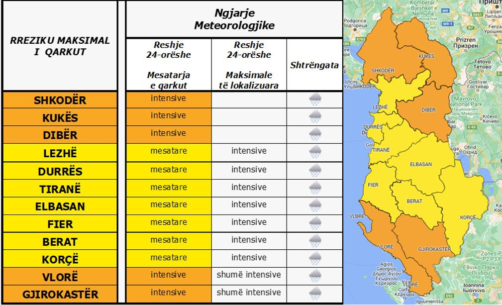 Pritet përkeqësimi i motit në vend, Ministria e Mbrojtjes: Shi dhe dëborë nga veriu në jug, ja qytetet që do të preken